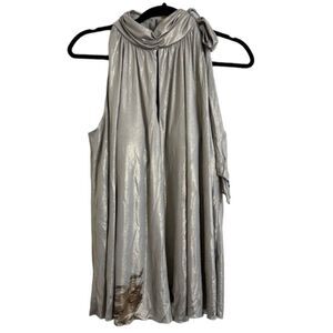 JS BOUTIQUE HIGH‎ NECK GLAM GOLD BUILT IN BRA FLOWY SLEEVELESS BLOUSE SZ 12